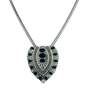 Retro Vintage Art Deco Bohemian Boho Tribal Silver Black Gray Crystal Necklace